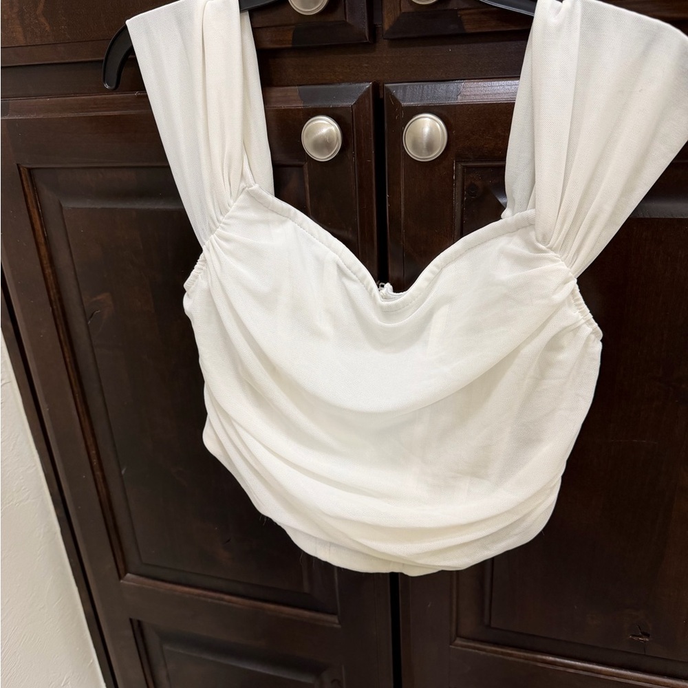 SHEIN White Draped Square Neck Crop Top